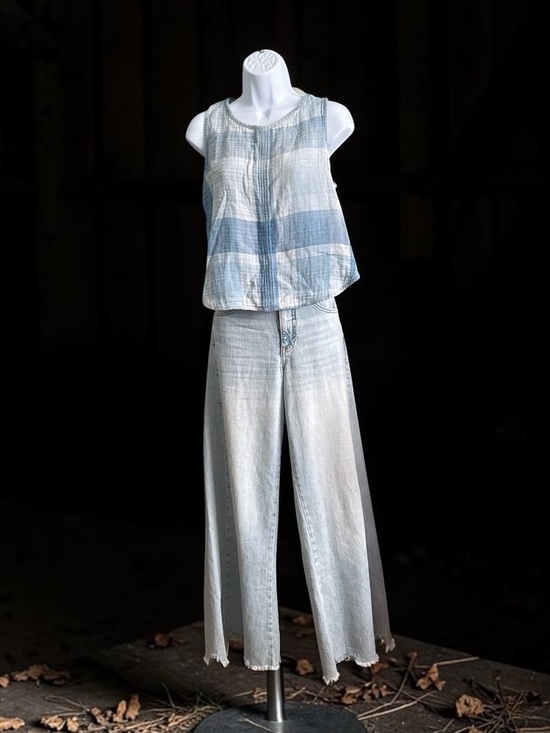 cloth & stone Tops - Light Blue & White Striped Sleeveless Linen-Blend Top